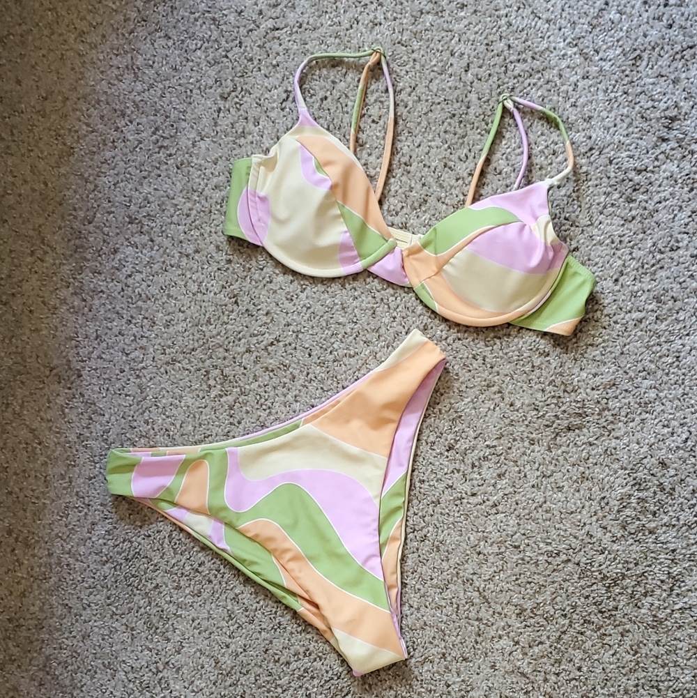 Pastel Swirl Two-Piece Bikini - Pink, Green & Orange